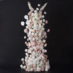 A8796 White Pink Wedding Background KT Board Rose Baby Breath Delphinium