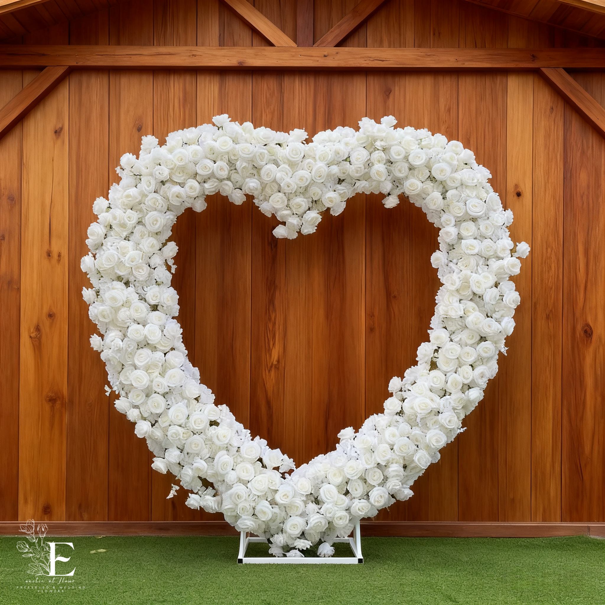 White Silk Flower Heart Arch: Wedding Ceremony Backdrop with Stand