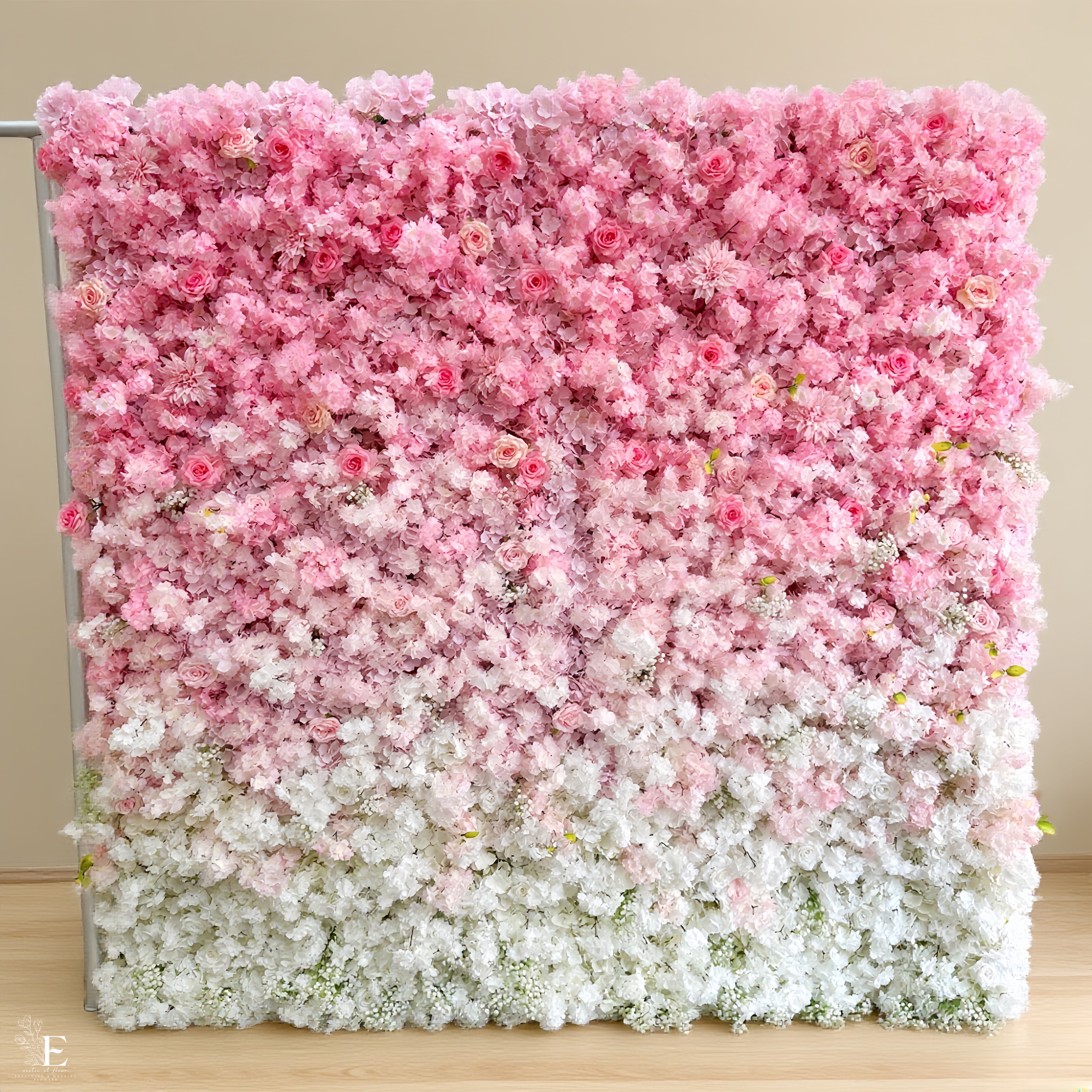 3D Pink & White Silk Flower Wall Backdrop: Wedding Event Decor (8x8ft)