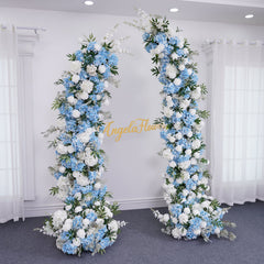 A8858 White Rose Blue Hydrangea Horn Arch Decor Wedding Backdrop Floor Flower Props