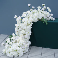 A8147 White Rose Hydrangea Floral Arrangement Sofa Table Runner Floor Flower