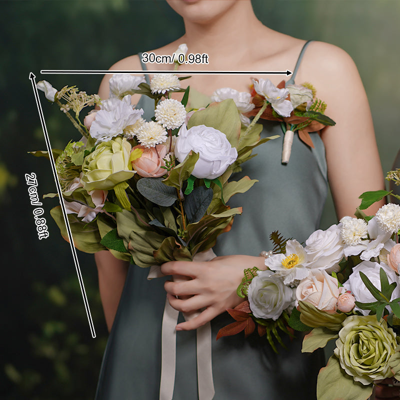 A863903 White Champagne Series Bridesmaid Hand Bouquet Wedding Floral Arrangement