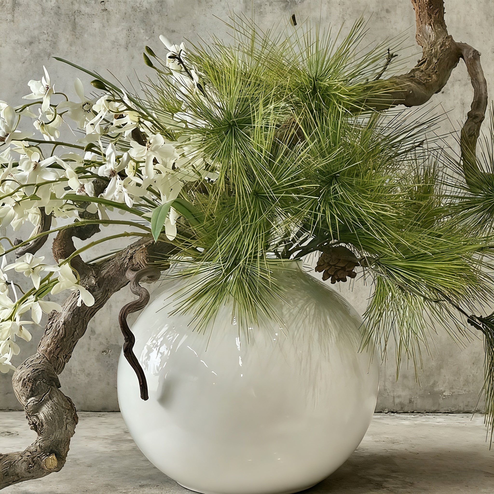 Wabi-Sabi Floral Arrangement: Handmade Greenery with Ceramic Vase