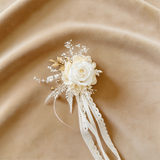 Handmade Preserved Champagne Floral Boutonniere, Wrist Corsage, Wedding Party Accessory