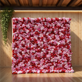 3D Red & Pink Artificial Flower Wall Backdrop: 8x8ft Silk Wedding And Event Decoration
