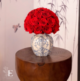 Preserved Rose in Blue & White Porcelain Vase: Handmade Asian Home Decor