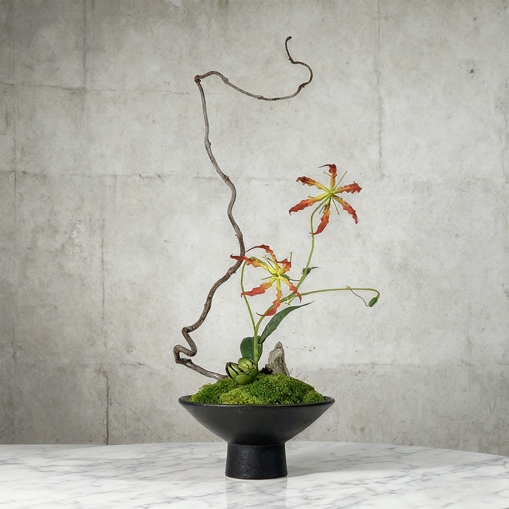 Handmade Preserved Moss Bonsai With Natural Wood Branch Arrangement with Ceramic Vase. Zen Decor for Home & Office, Indoor Plant Gift