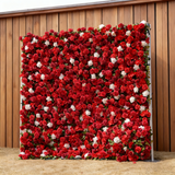 5D Red & White Silk Flower Wall Backdrop: 8x8ft Wedding, Party And Event Decor