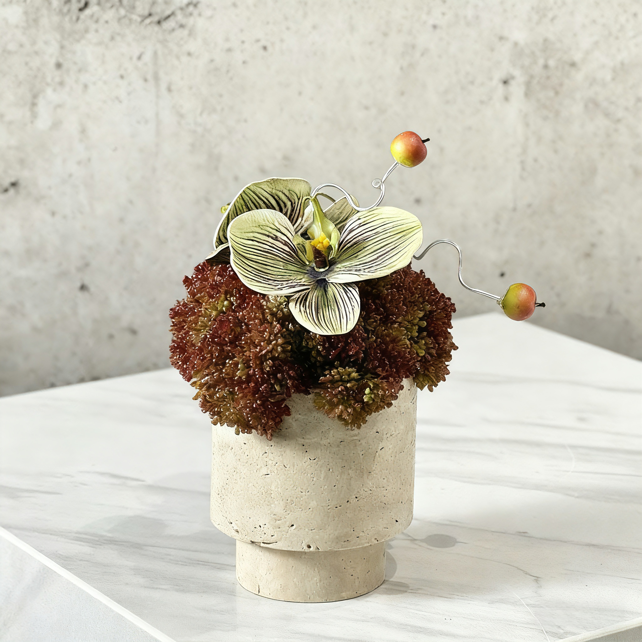 Creative Modern Artificial Flower Ornaments With Marble Vase: Handmade Floral Ornaments For Home