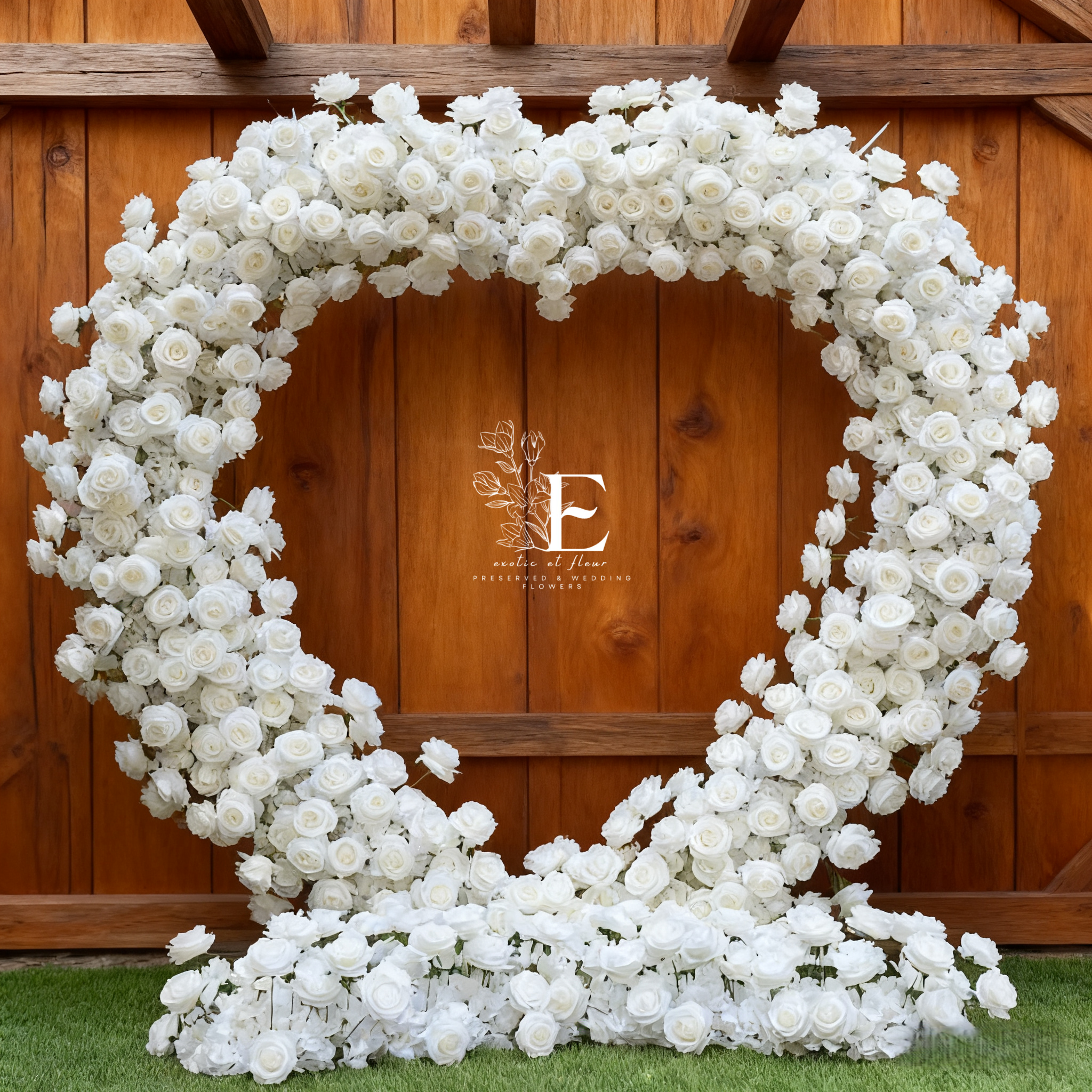 White Silk Flower Heart Arch: Wedding Ceremony Backdrop with Stand
