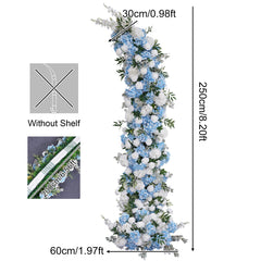 A8858 White Rose Blue Hydrangea Horn Arch Decor Wedding Backdrop Floor Flower Props