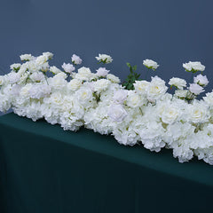 A8147 White Rose Hydrangea Floral Arrangement Sofa Table Runner Floor Flower