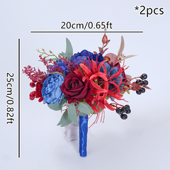 A8637 Red Blue Series Greenery Bridal Bouquet Wedding Floral