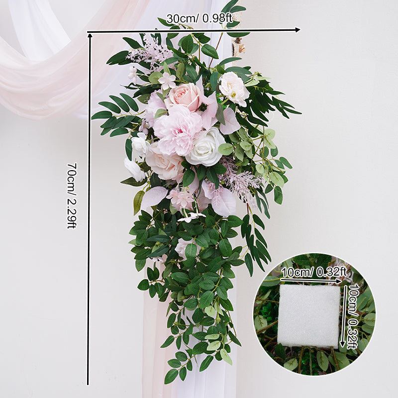 A864021 Pink White Series Greenery Wedding Backdrop Frame Floral Arrangement