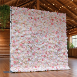 3D Pink & White Silk Flower Wall Backdrop: Wedding Event Decoration (8x8ft)