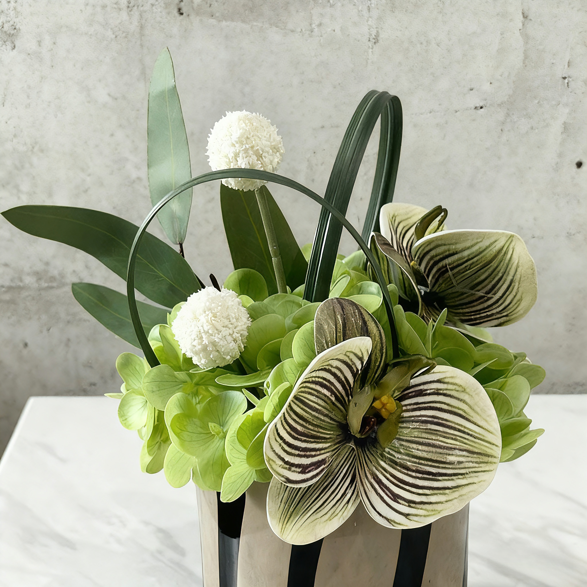 Handmade Silk Floral Arrangement: Modern Orchid in Glass Vase