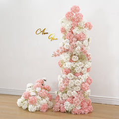 A8796 White Pink Wedding Background KT Board Rose Baby Breath Delphinium