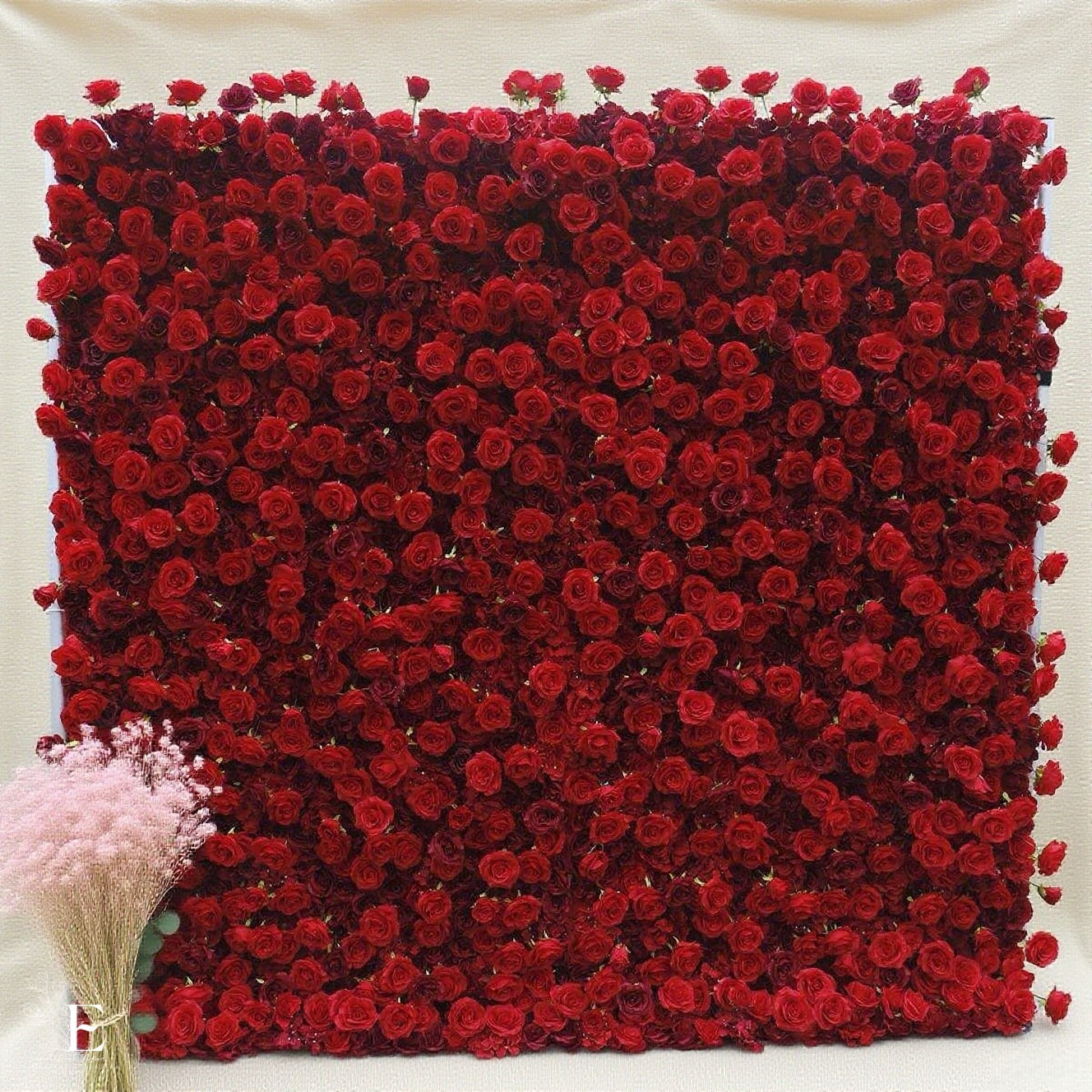 3D Red Rose Flower Wall Backdrop: 8x8ft Silk Wedding Decor