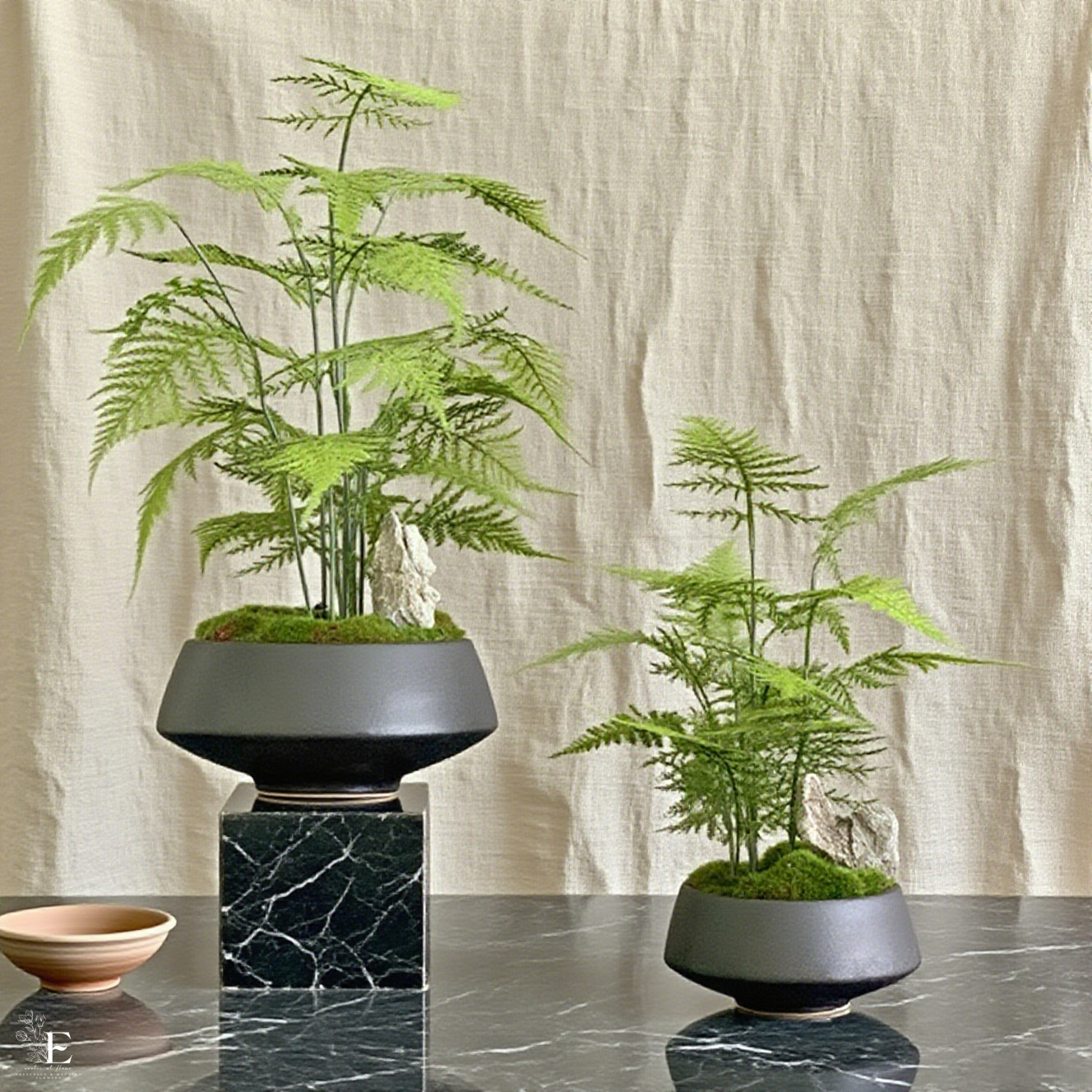 Preserved Moss Bonsai: Wabi-Sabi Stone Art Decor (16.5'')