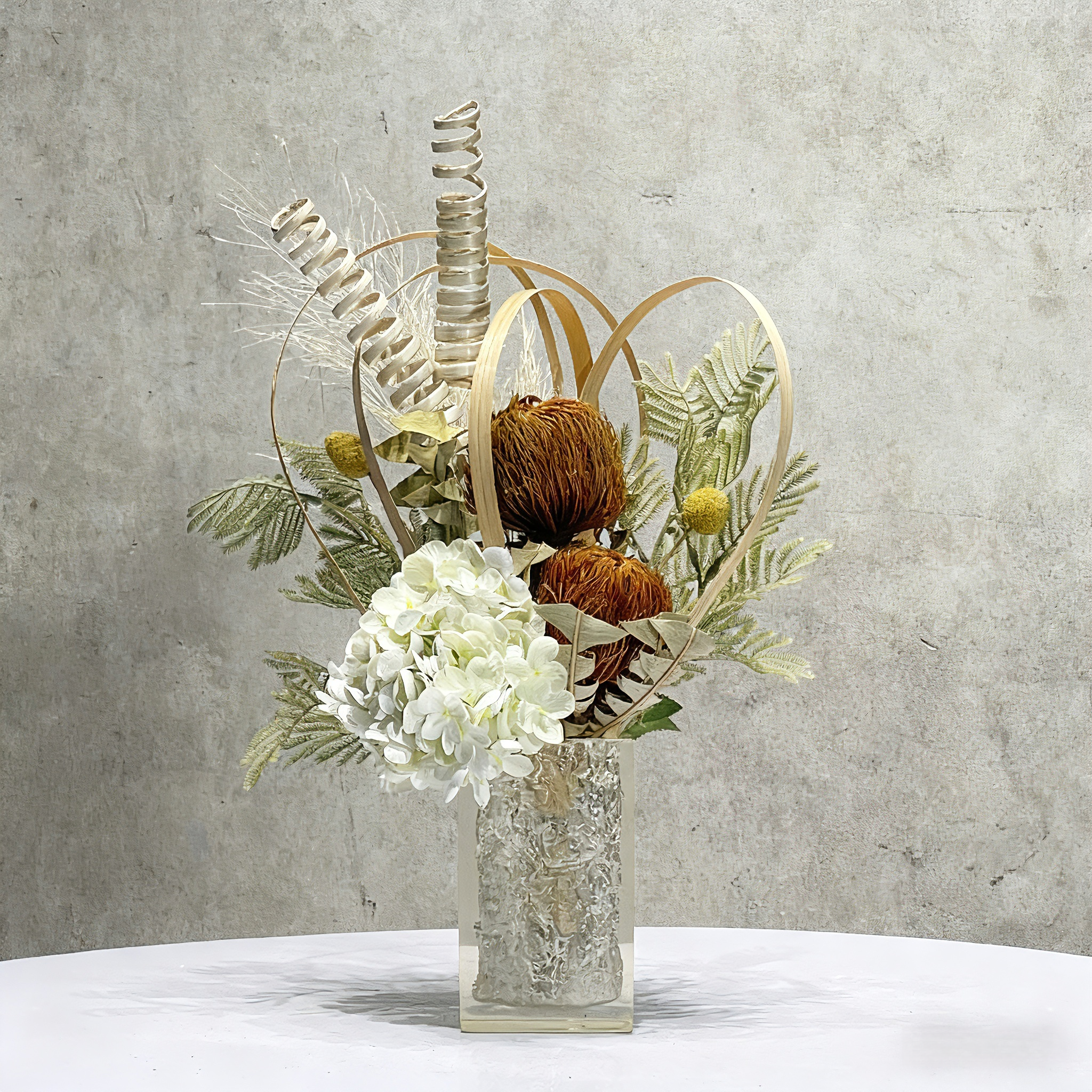 Handmade Silk Flower Arrangement: Modern Glass Vase Centerpiece