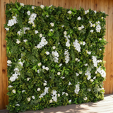 5D Grass With White Flower Wall Backdrop: 8x8ft Holiday, Event And Commercial Store Decoration