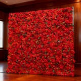 5D Red Rose Flower With Green Leaf Backdrop: 8x8ft Silk Wedding And Propose Decor