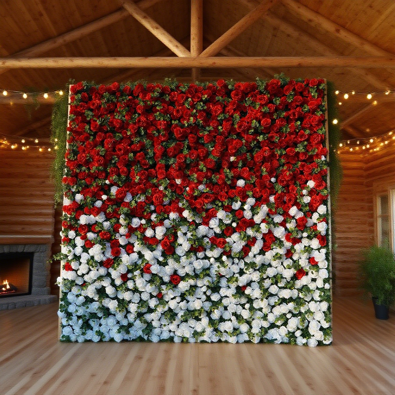 3D Red & White Silk Flower Wall Backdrop: 8x8ft Wedding Party Decor