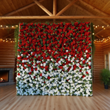 3D Red & White Silk Flower Wall Backdrop: 8x8ft Wedding Party Decor