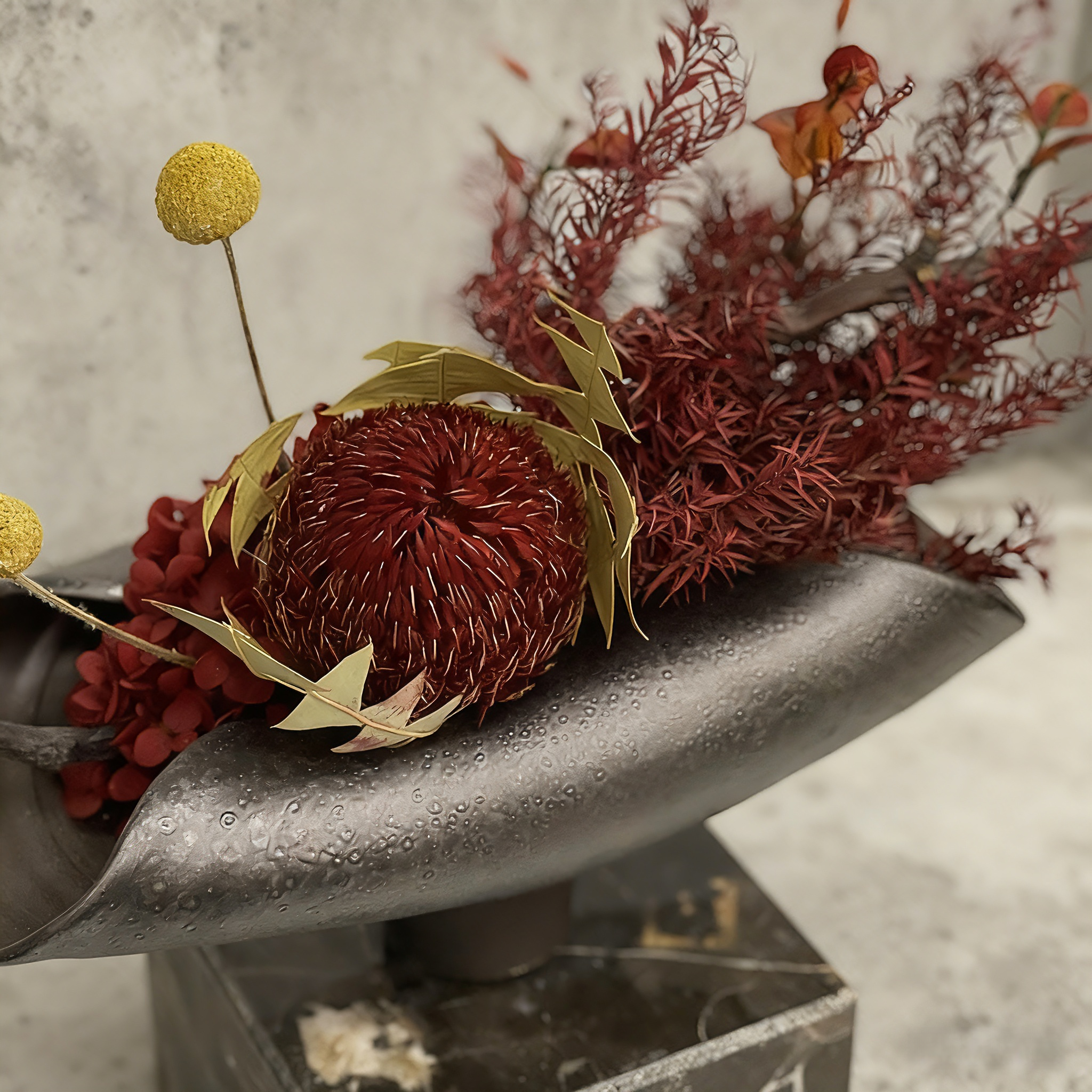 Handmade Wabi-Sabi Faux Floral Arrangement with Ceramic Vase