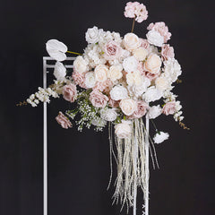 A8796 White Pink Wedding Background KT Board Rose Baby Breath Delphinium