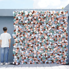 A7823 Blue Brown Rose Wedding Backdrop Decor Cloth Curtain Flower Wall