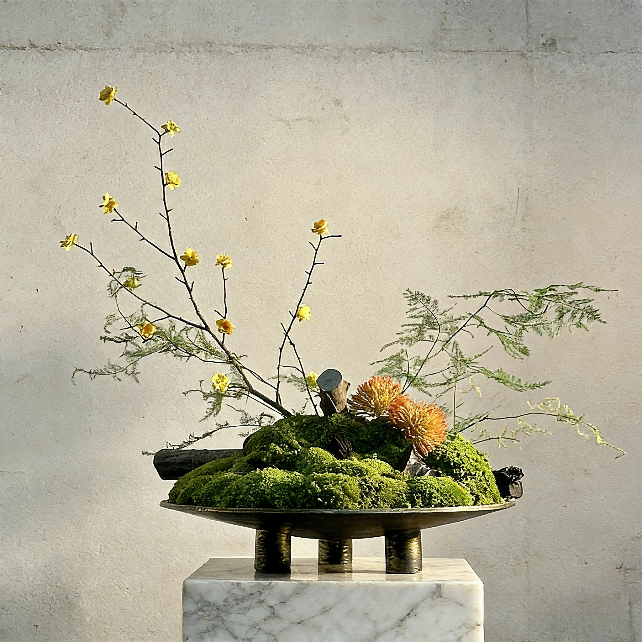 Exclusive Handmade Bonsai Art With Natural Branch, Come With Copper Base Vase