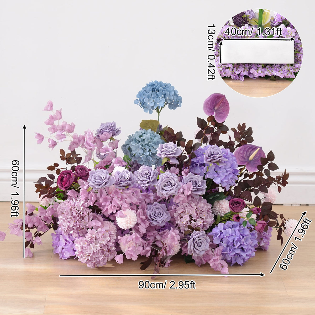 A8905 Purple Hydrangea White Lily Flower Row Wedding Backdrop KT Board Decor