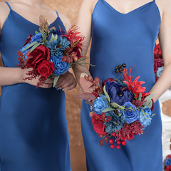 A8637 Red Blue Series Greenery Bridal Bouquet Wedding Floral