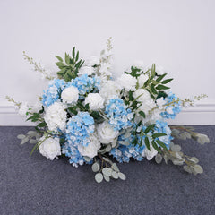 A8858 White Rose Blue Hydrangea Horn Arch Decor Wedding Backdrop Floor Flower Props
