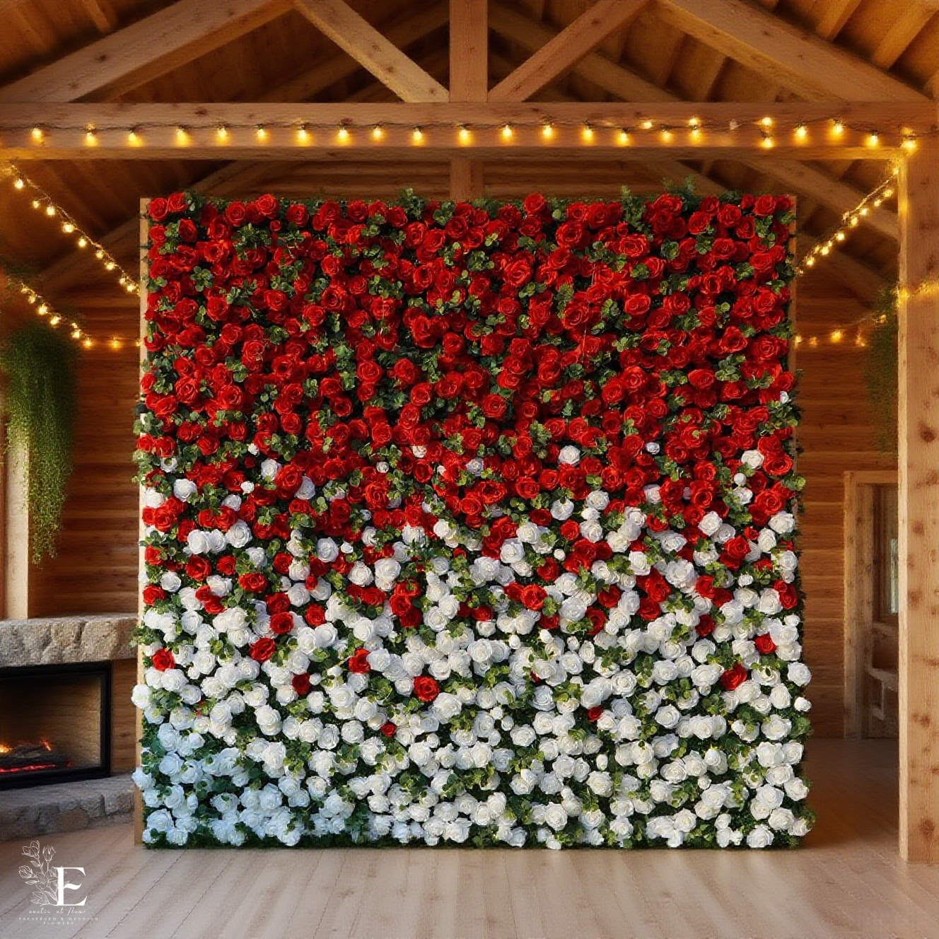 3D Red & White Silk Flower Wall Backdrop: 8x8ft Wedding Party Decor