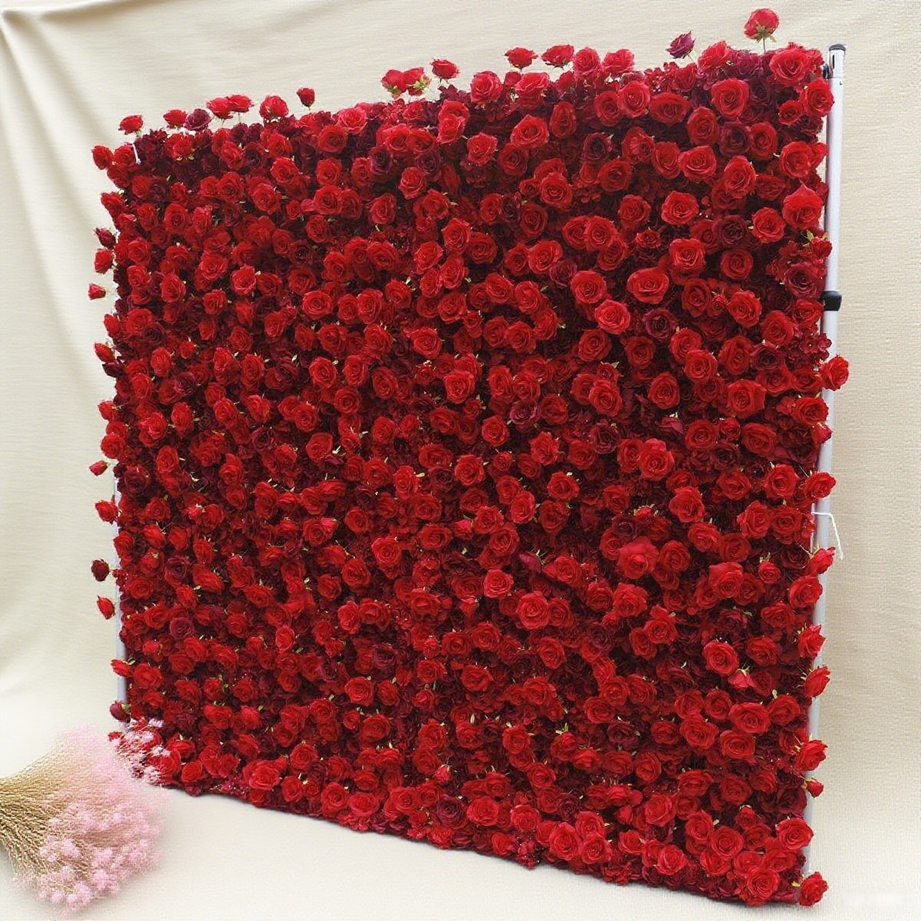3D Red Rose Flower Wall Backdrop: 8x8ft Silk Wedding Decor