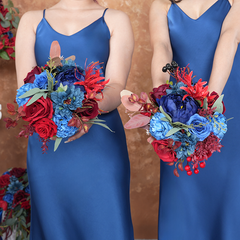 A8637 Red Blue Series Greenery Bridal Bouquet Wedding Floral