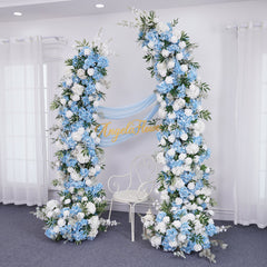 A8858 White Rose Blue Hydrangea Horn Arch Decor Wedding Backdrop Floor Flower Props