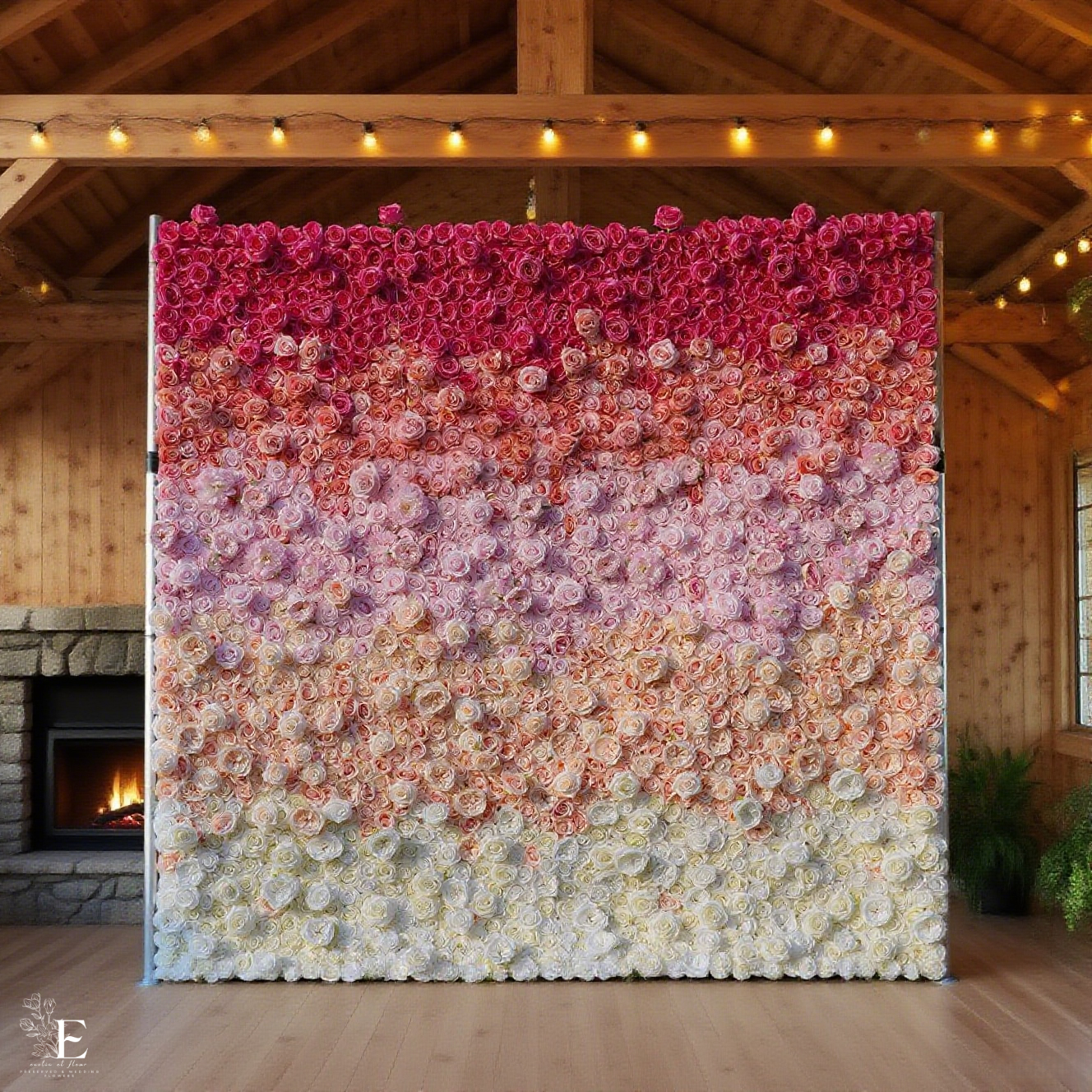 3D Red & Pink Artificial Flower Wall Backdrop: 8x8ft Silk Wedding Decor