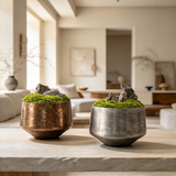 Wabi Sabi Handcrafted Copper Moss Bowl, Preserved Moss Desktop Planter, Zen Mountain Stone Bonsai, Japandi Table Centerpiece Decor