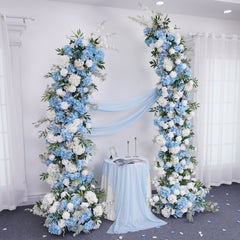 A8858 White Rose Blue Hydrangea Horn Arch Decor Wedding Backdrop Floor Flower Props