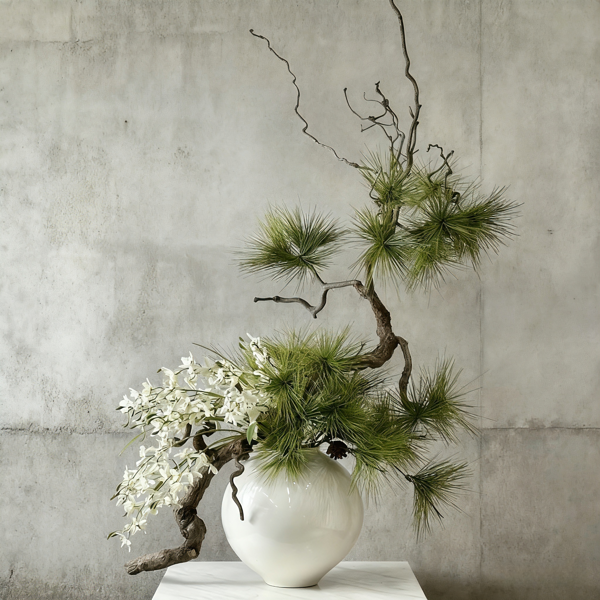 Wabi-Sabi Floral Arrangement: Handmade Greenery with Ceramic Vase