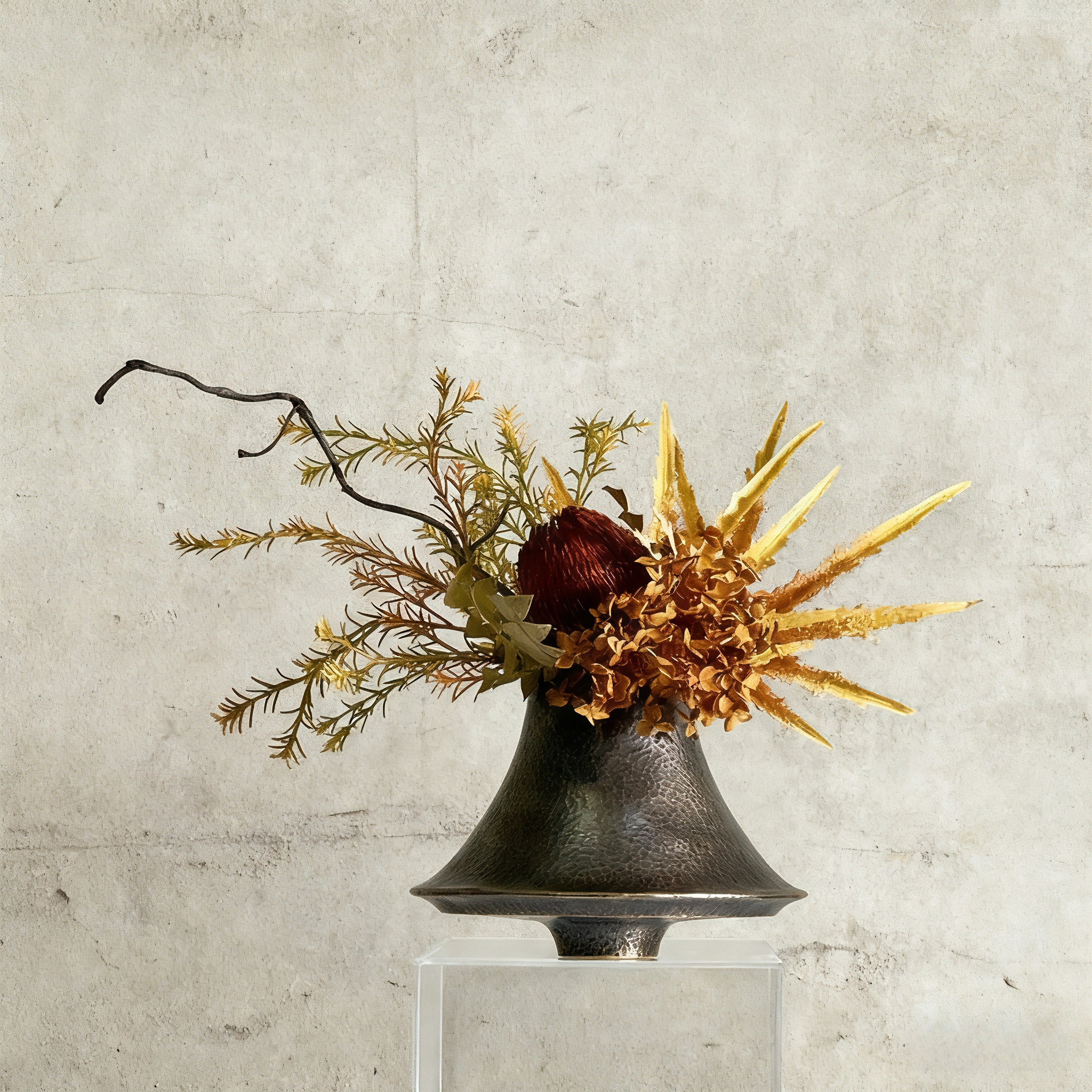 Creative Wabi-Sabi Style Artificial Flower Ornaments With Copper Vase: Handmade Floral Ornaments For Home