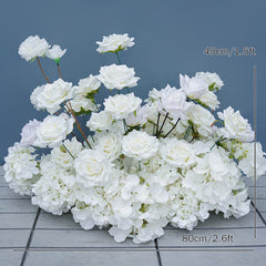 A8147 White Rose Hydrangea Floral Arrangement Sofa Table Runner Floor Flower