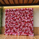 3D Red & Pink Artificial Flower Wall Backdrop: 8x8ft Silk Wedding And Event Decoration
