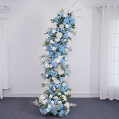 A8858 White Rose Blue Hydrangea Horn Arch Decor Wedding Backdrop Floor Flower Props