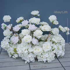 A8147 White Rose Hydrangea Floral Arrangement Sofa Table Runner Floor Flower