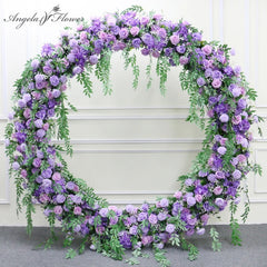 A7882 Purple Rose Baby Breath Hanging Flower Row Wedding Backdrop Arrangement