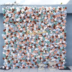 A7823 Blue Brown Rose Wedding Backdrop Decor Cloth Curtain Flower Wall